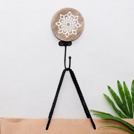 Floral Brown Wooden Hooks for Hanging Towels